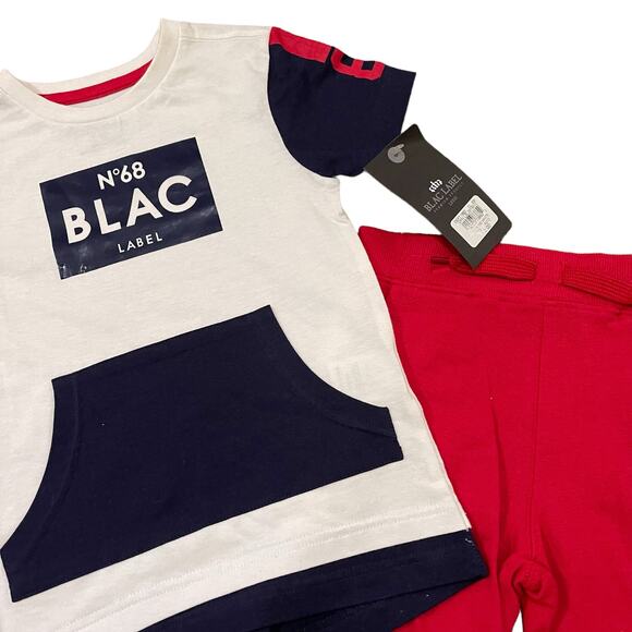 BLAC LABEL Graphic T-Shirt & Shorts Set Red White Navy Blue NWT Boys 4T - Picture 4 of 6